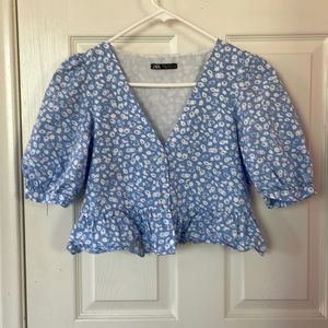 Zara floral cropped peasant top
